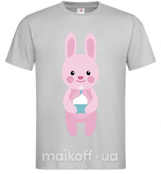 Мужская футболка Розовый кролик Серый фото