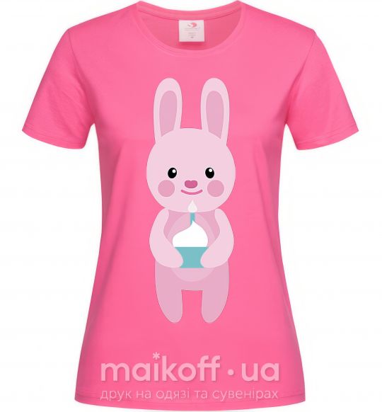Женская футболка Розовый кролик Ярко-розовый фото