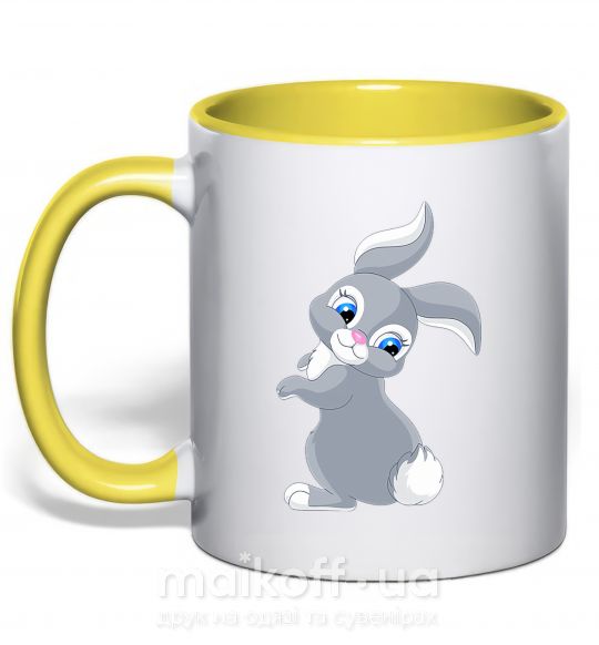 Чашка с цветной ручкой Кролик с хвостиком Солнечно желтый фото