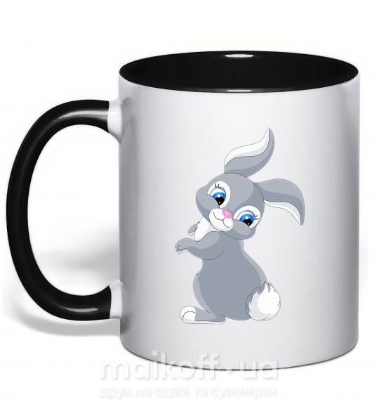 Чашка з кольоровою ручкою Кролик с хвостиком Чорний фото