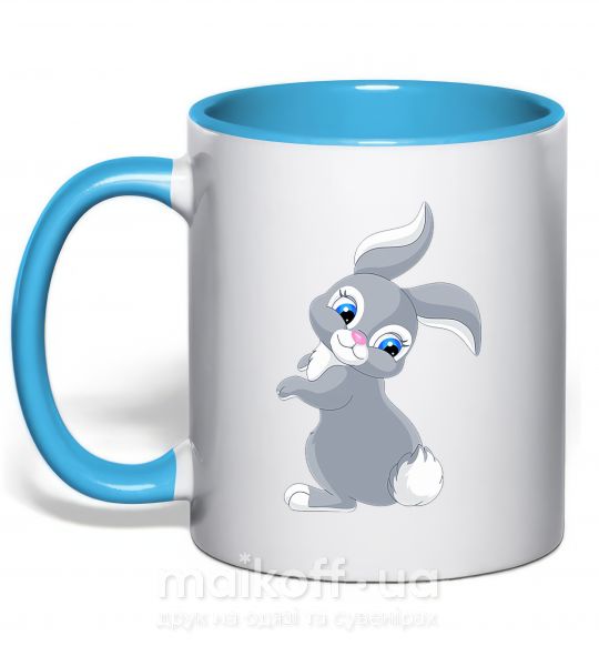 Чашка з кольоровою ручкою Кролик с хвостиком Блакитний фото