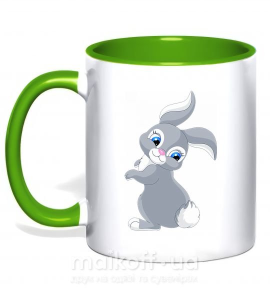 Чашка з кольоровою ручкою Кролик с хвостиком Зелений фото