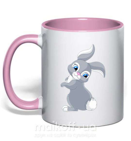 Чашка з кольоровою ручкою Кролик с хвостиком Ніжно рожевий фото