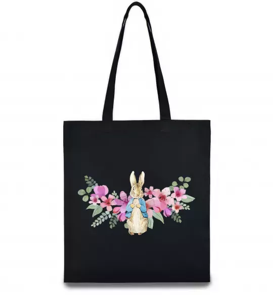 Еко-сумка Кролик в квітах Чорний фото