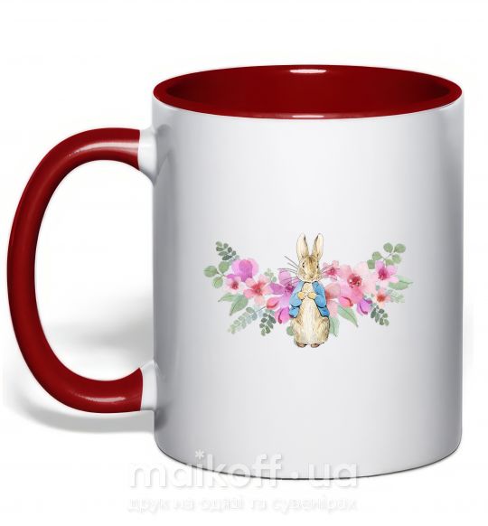 Чашка з кольоровою ручкою Кролик в цветах Червоний фото