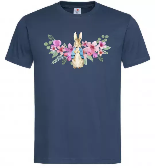 Мужская футболка Кролик в квітах Темно-синий фото