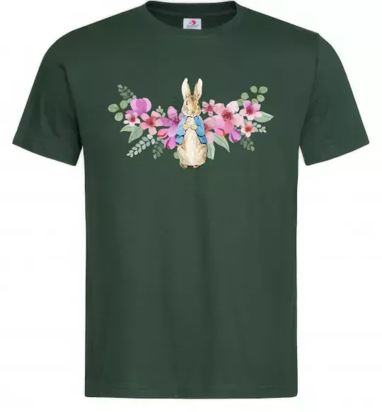 Мужская футболка Кролик в квітах Темно-зеленый фото