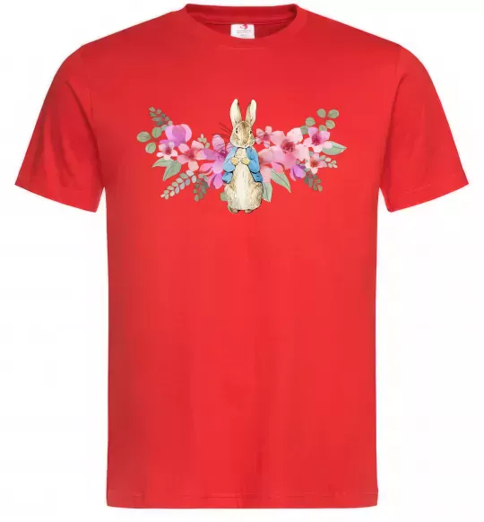Мужская футболка Кролик в квітах Красный фото