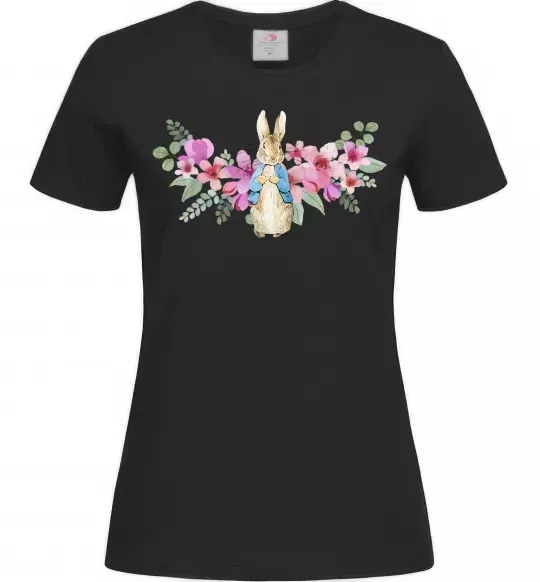Женская футболка Кролик в квітах Черный фото