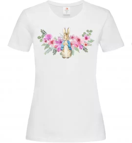 Женская футболка Кролик в квітах Белый фото