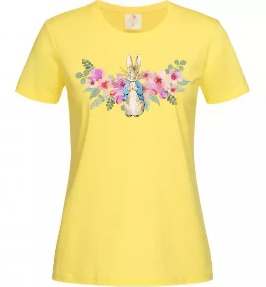 Женская футболка Кролик в квітах Лимонный фото