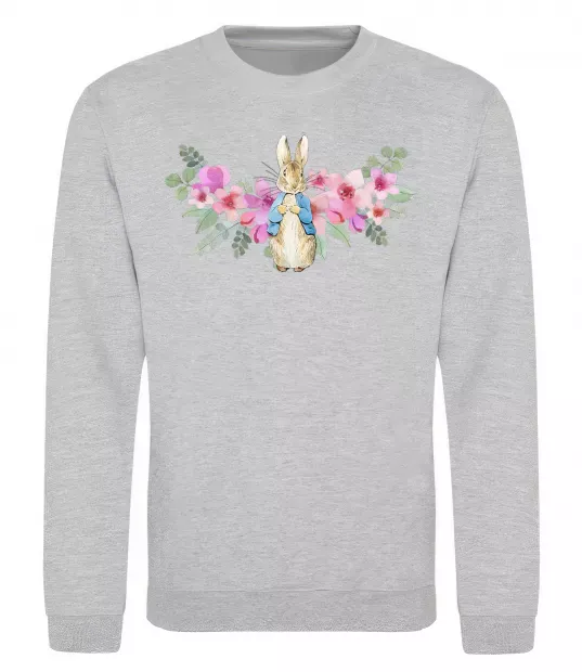 Свитшот Кролик в квітах Серый меланж фото