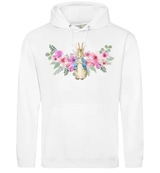 Мужская толстовка (худи) Кролик в квітах Белый фото