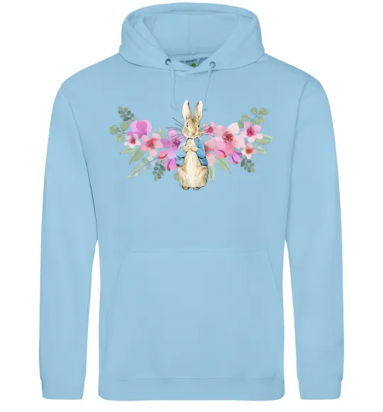 Мужская толстовка (худи) Кролик в квітах Голубой фото