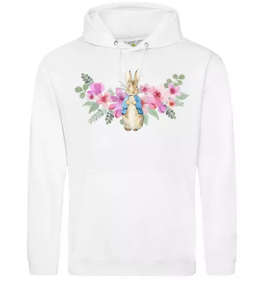 Жіноча толстовка (худі) Кролик в квітах Білий фото