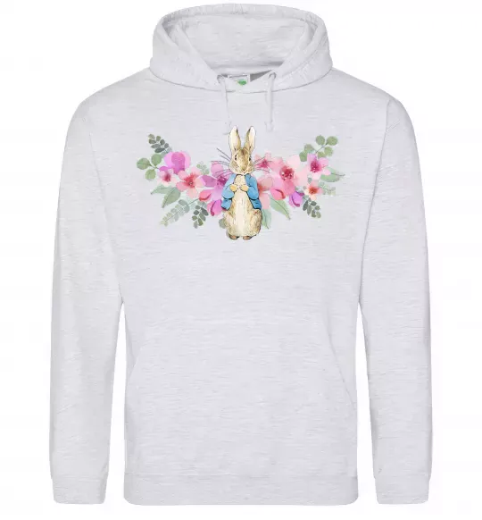 Жіноча толстовка (худі) Кролик в квітах Сірий меланж фото