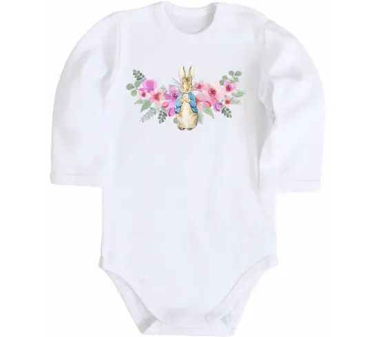 Детский боди Кролик в квітах Белый фото