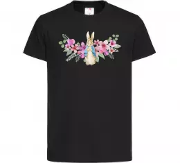 Детская футболка Кролик в квітах Черный фото