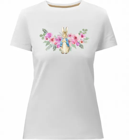 Жіноча преміум футболка Кролик в квітах Білий фото