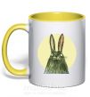 Чашка с цветной ручкой Кролик под луной Солнечно желтый фото
