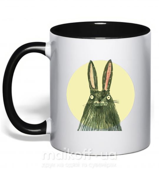 Чашка с цветной ручкой Кролик под луной Черный фото