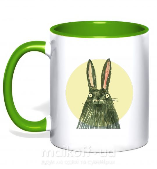 Чашка з кольоровою ручкою Кролик под луной Зелений фото