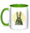 Чашка с цветной ручкой Кролик под луной Зеленый фото