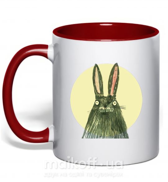 Чашка з кольоровою ручкою Кролик под луной Червоний фото