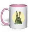 Чашка з кольоровою ручкою Кролик под луной Ніжно рожевий фото