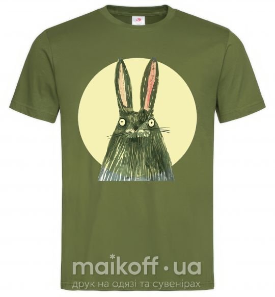 Мужская футболка Кролик под луной Оливковый фото