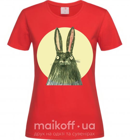 Женская футболка Кролик под луной Красный фото