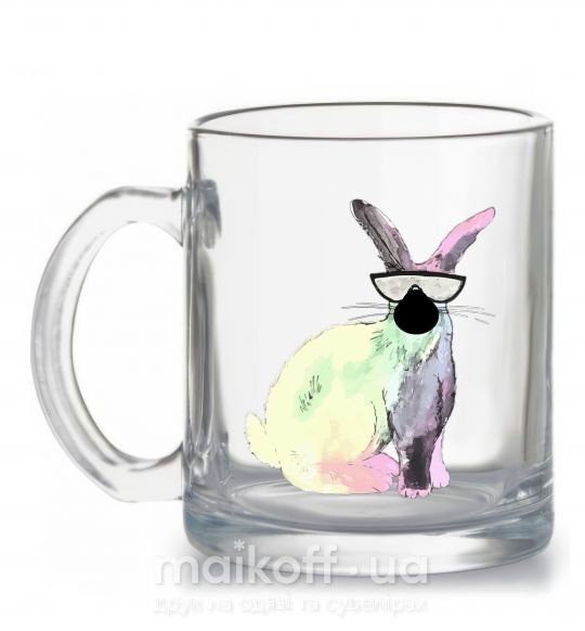 Чашка стеклянная Кролик градиент в очках Прозрачный фото