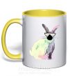 Чашка з кольоровою ручкою Кролик градиент в очках Сонячно жовтий фото