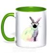 Чашка с цветной ручкой Кролик градиент в очках Зеленый фото