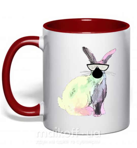 Чашка с цветной ручкой Кролик градиент в очках Красный фото
