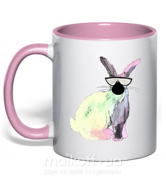 Чашка с цветной ручкой Кролик градиент в очках Нежно розовый фото