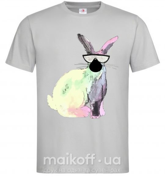 Мужская футболка Кролик градиент в очках Серый фото