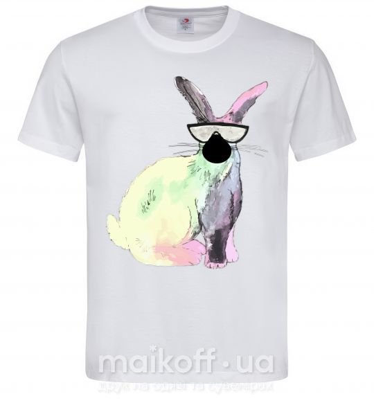 Мужская футболка Кролик градиент в очках Белый фото