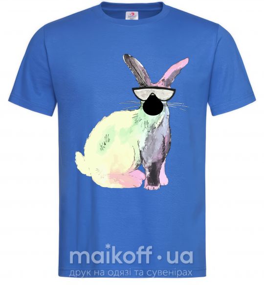 Мужская футболка Кролик градиент в очках Ярко-синий фото