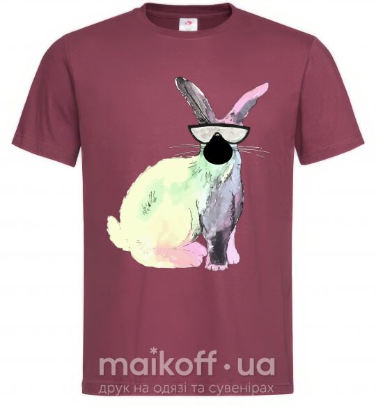 Мужская футболка Кролик градиент в очках Бордовый фото