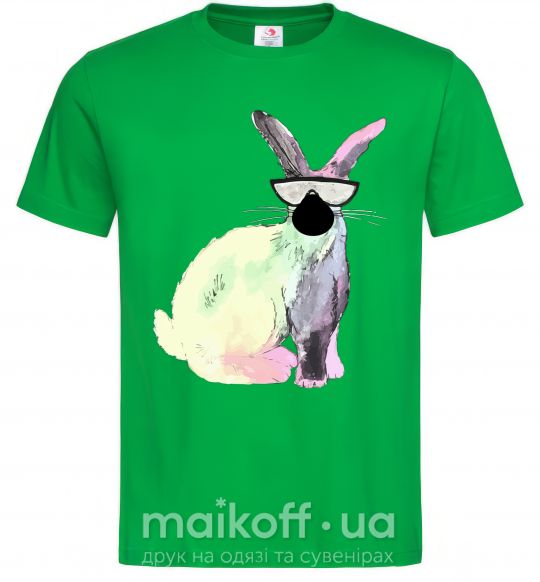 Мужская футболка Кролик градиент в очках Зеленый фото