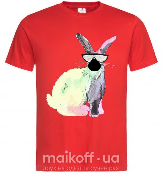 Мужская футболка Кролик градиент в очках Красный фото