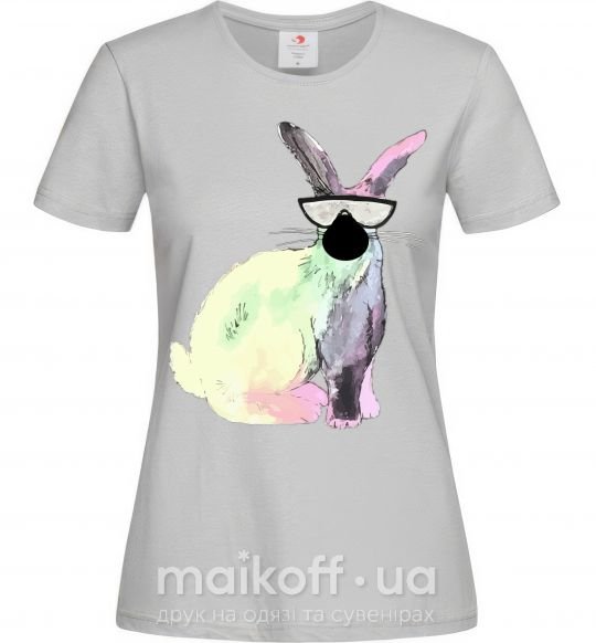 Женская футболка Кролик градиент в очках Серый фото