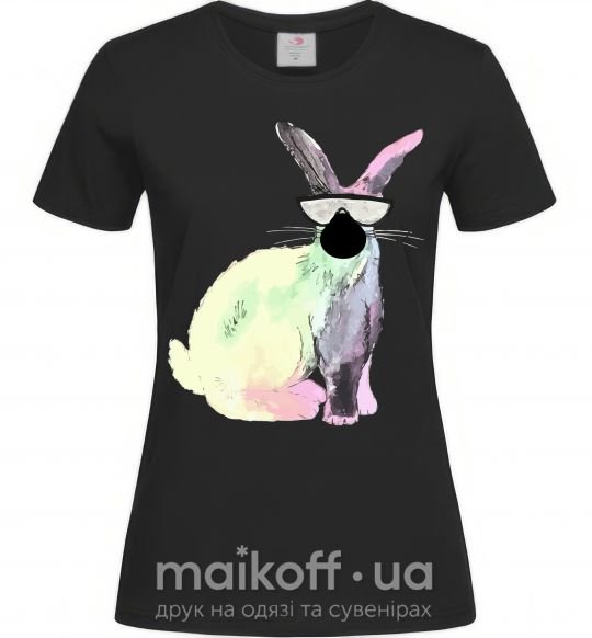 Женская футболка Кролик градиент в очках Черный фото