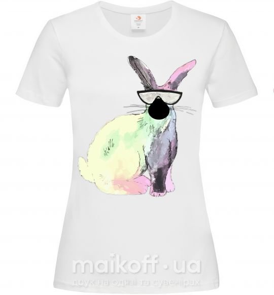 Женская футболка Кролик градиент в очках Белый фото