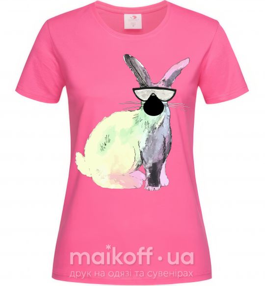 Женская футболка Кролик градиент в очках Ярко-розовый фото