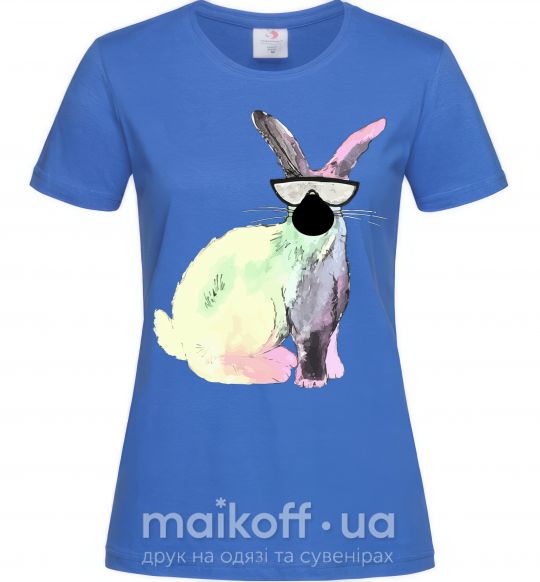 Женская футболка Кролик градиент в очках Ярко-синий фото
