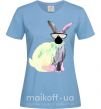 Женская футболка Кролик градиент в очках Голубой фото