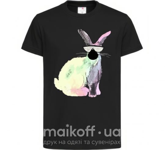 Детская футболка Кролик градиент в очках Черный фото
