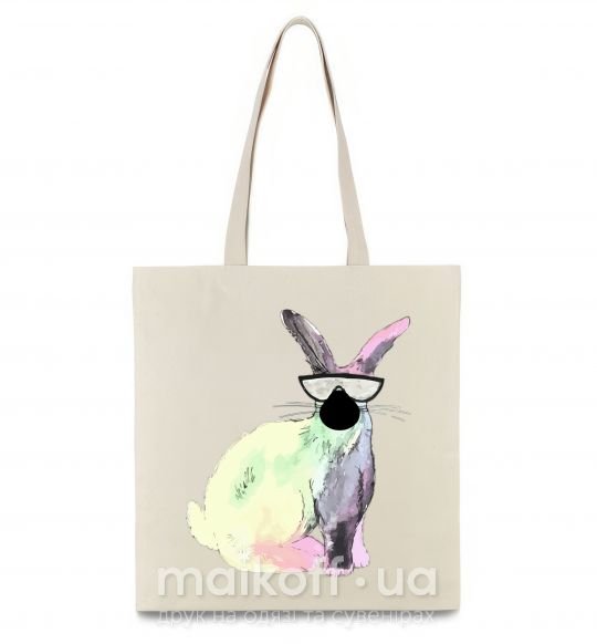 Еко-сумка Кролик градиент в очках Бежевий фото